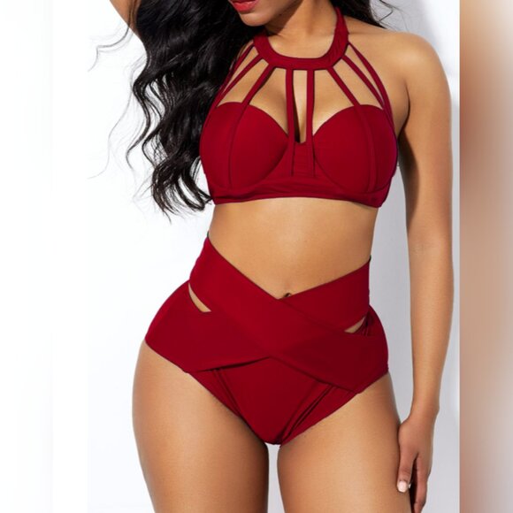 Other - Elegant Red Halter Bikini Set